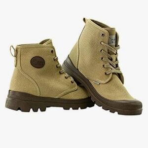 Canvas High-Top Ankle Booties in Tan